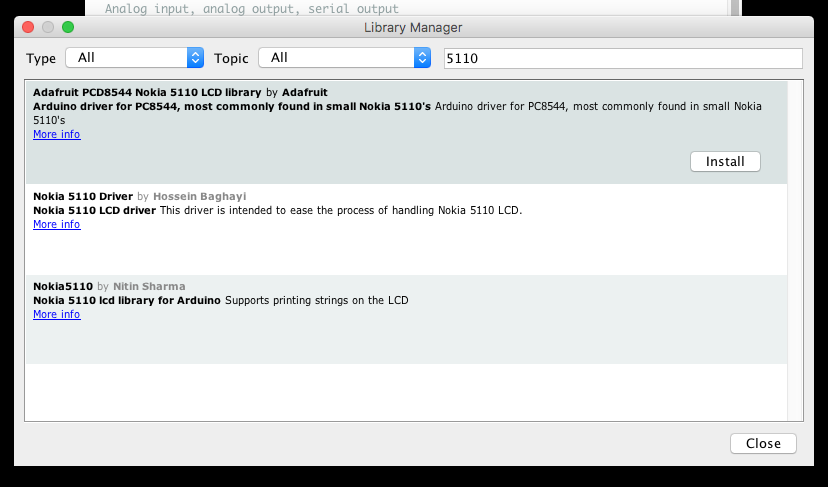Arduino IDE 安装 5110