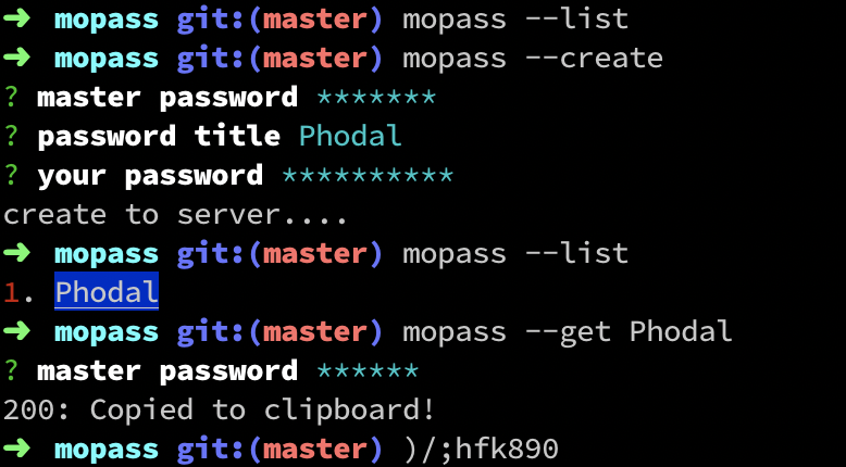 Mopass Command Line Screenshots